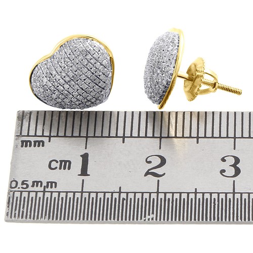 Diamond Heart Studs Ladies 14K Yellow Gold Round Cut Domed Earrings 0.53 Tcw. - Picture 4 of 4