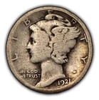 1921 10c Silver Mercury Dime - VG Key Date - SKU-Y4964