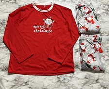 Pajamas Mens Set 3PC Santa Claus/Trees Merry Christmas Print Sz L Multicolor