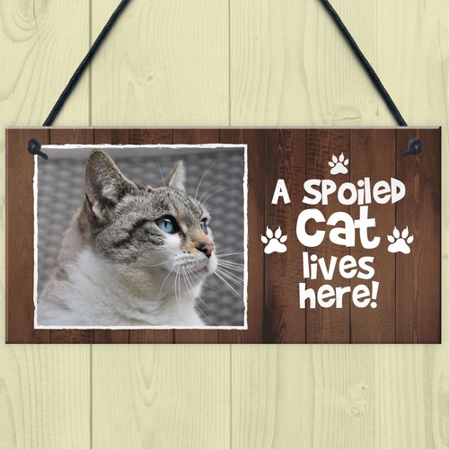 Funny Cat Sign Personalised Cat Signs SPOILED CAT LIVES HERE Hanging Wall Sign - Picture 2 of 9