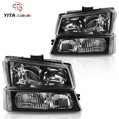 BLACK HEADLIGHTS BUMPER SIGNAL LAMP FITS FOR 2003-2006 CHEVY SILVERADO AVALANCHE - Picture 2 of 9