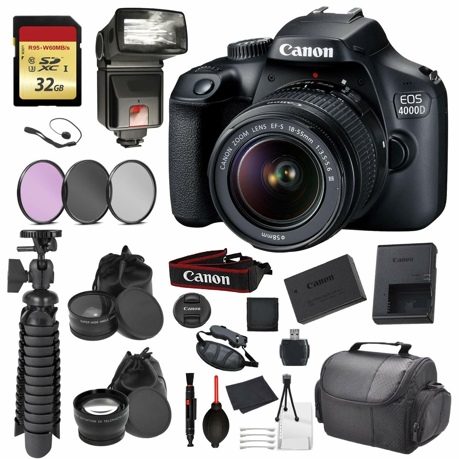 Canon EOS Rebel 4000D Digital SLR Camera +EF-S 18-55mm f/3.5-5.6 DC III Lens Kit