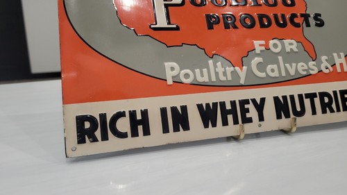 RARE Peebles Products Embossed Metal Sign "Milk-Fed" Feed Poultry Calves & Hogs - Picture 2 of 8