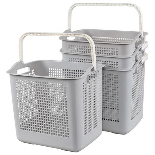 4-Pack Grey Flexible Laundry Hamper Plastic Laundry Basket with Carry Handles - Picture 10 of 12