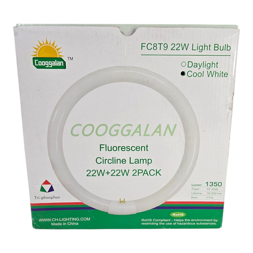 2 Pack Cooggalan 8" Cool White Flourescent Circline Lamp FC8T9 22W 1350 Lumens - Picture 2 of 11
