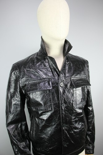 GIVENCHY Paris Vintag Authentic Men's100% Black Cuir Leather Buttons Jacket Sz S - Picture 2 of 12