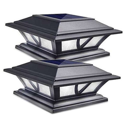 Solar Post Lights Outdoor 2 Modes LED Deck Fence Cap Light for 2 Pack Black