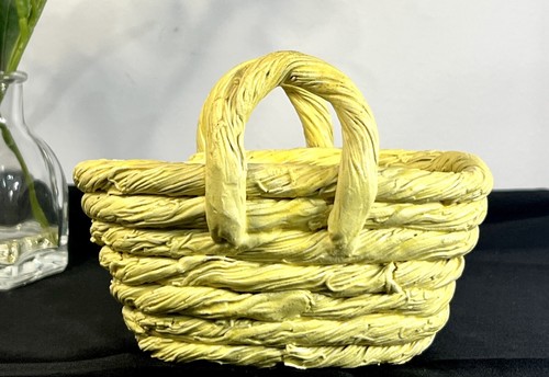 Vintage Handmade Yellow Italian Woven ceramic Easter Basket. - Picture 2 of 7
