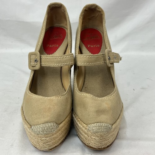 WOMENS CHRISTIAN LOUBOUTIN BROWN CANVAS ESPADRILLE WEDGE HEELS SIZE 39 SPAIN - Picture 5 of 10
