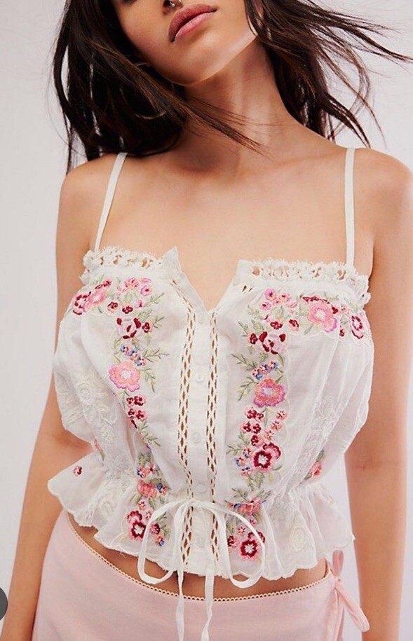 Укороченный топ на бретелях с цветочной вышивкой Free People Tattered Love Tank XS
