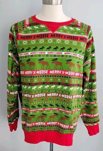 Little Blue House Merry X-Moose Sweater Adult  L Ugly Christmas Sweater Moose - Picture 1 of 11