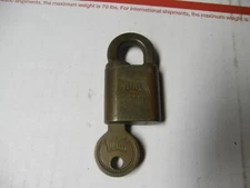 vintage early heavy  US Navy brass padlock W 1 original key, Hurd, Detroit USA