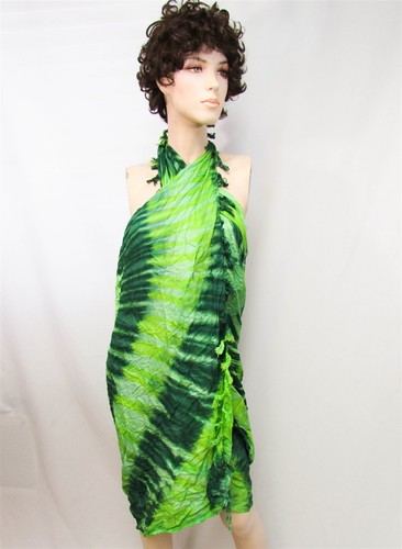 "Vestido envolvente de playa Pareo Sarong Tie Dye 64x46" 100 % algodón verde - Imagen 5 de 6