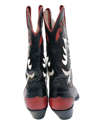 Vtg 80s Justin Western Rockabilly Boots Black Red & White Womens 7.5 B USA Made - Picture 4 of 12