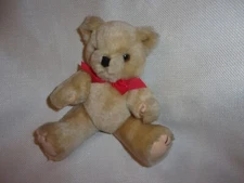 fabri-centers centers of america  plush stuffed 8" jointed tan bear teddy red 