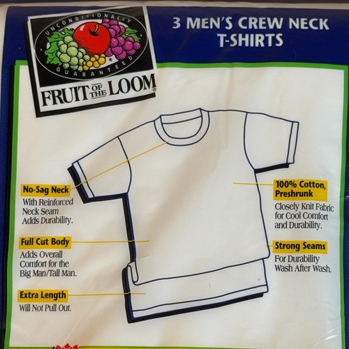 New 1997 XXXL Fruit Of The Loom Mens 3 Pack Vintage Crew Neck White T Shirts - Picture 6 of 7