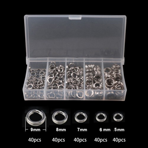 200Pc Fishing Split Rings Stainless Steel Saltwater Treble Hooks Connector 5Size - Picture 7 of 26