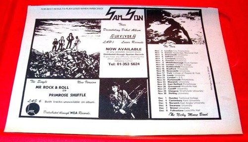 Samson Mr Rock And Roll/Survivors/Tour Vintage ORIG'79 Press/Mag ADVERT 12,5"x 9