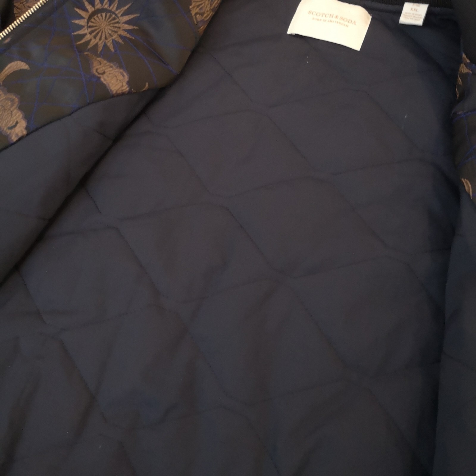 Scotch & Soda Amsterdam Jacquard Bomber Jacket Size XXL Navy Gold Moon Stars image 10