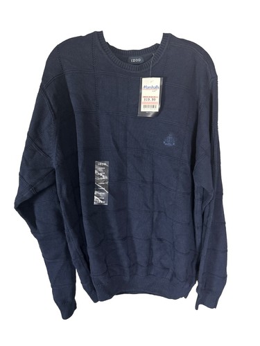 Vintage IZOD quadratischer Strickpullover Rundhalsausschnitt Baumwolle blau Herren Größe Large neu
