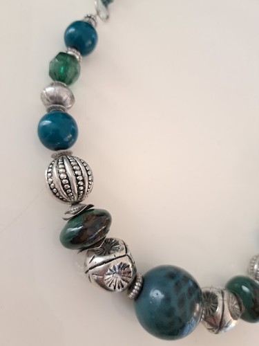 Collana perle pietre colorate e argentate cordino raso regolabile donna ragazza - Foto 13 di 29