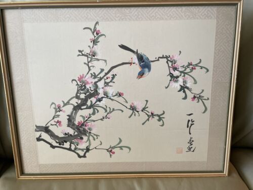 Vintage chinesisches Aquarell gerahmt/mattiert "Plum Bamboo Yu Bin". Roter Stempel - Bild 19 von 21