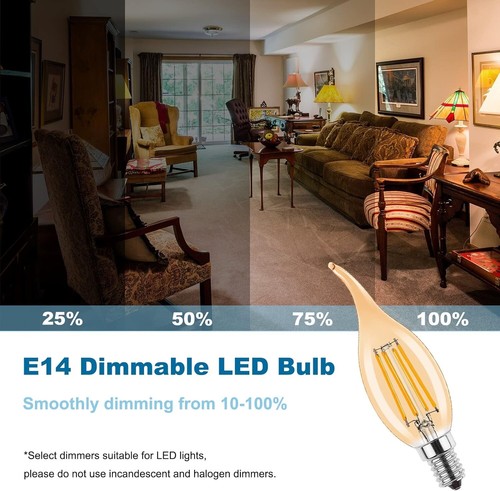 Paquete de 10 velas regulables LED ProCrus E14 4W, vela LED vintage C35 para araña - Imagen 3 de 8