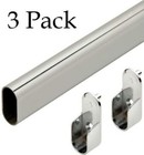 3 ProPack Set (9 Pc.) Oval Wardrobe Closet Rods with End Cups Brackets Chrome