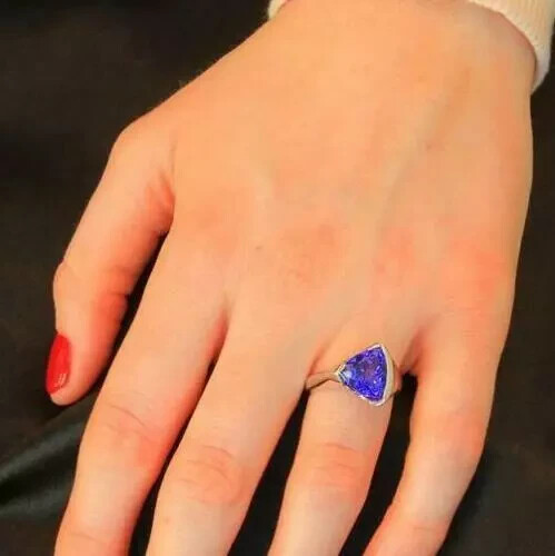 Trillion Cut Tanzanite Ring Gemstone Ring Tanzanite Jewelry Women Handmade Ring - Picture 2 of 4