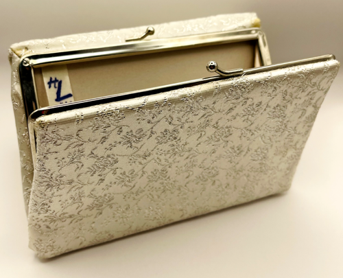 Vintage H L U.S.A. Ivory Clutch Silver Elegant Embellished Floral Details - Picture 7 of 10