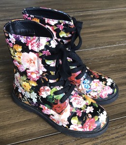 black floral combat boots