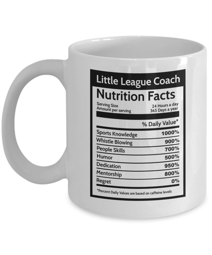Little League Coach Nutrition Facts Coffee Mug Gift For Junior Sports Mentor Cup - Picture 3 of 7