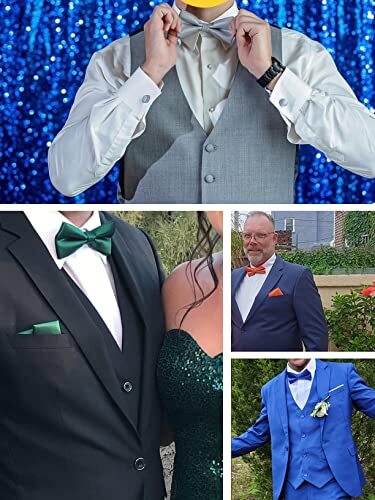 Mens Solid Color Mini Squares Formal Banded Pre-tied Bow Ties, 054-dark Gray - Bild 5 von 7