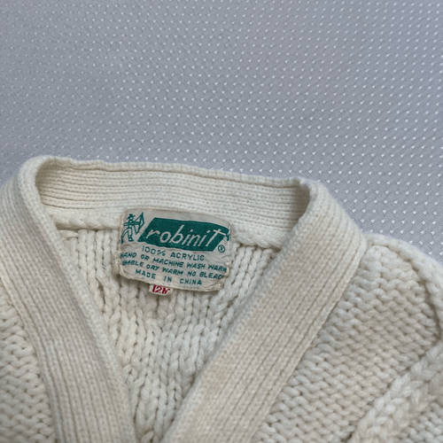 Robinit Cream Cableknit Kids VTG Fisherman Cardigan Sweater Size 12M - Picture 2 of 7