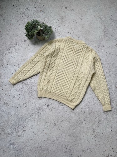 British Wool Sweater Cable Knit Sweater Beige Size M - Picture 16 of 20
