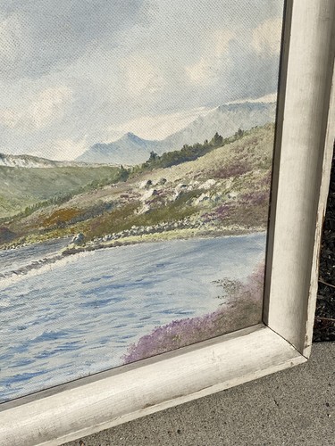 1962 Oil on Board Landscape Painting, Mountains & River 30" x 22" She Shed Art! - Imagen 8 de 10