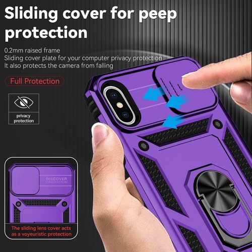 Custodia iPhone XS Max fotocamera obiettivo protezione schermo doppio strato viola militare - Foto 4 di 8