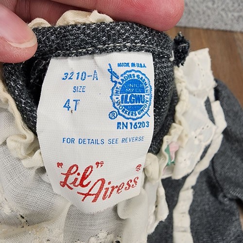 Vintage 70s Lil Airess Union Made Toddler Girls 4T Gray Long Sleeve Dress - Picture 6 of 15