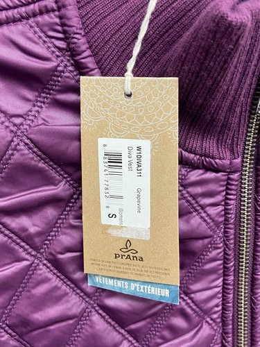 Prana Vest Womens Sz S Diva Quilted Ribbed Sherpa Fleece Lined Full Zip Purple - Picture 5 of 11