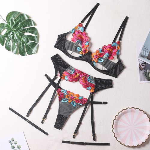 Reggiseno donna sexy color blocking ricamato ferretto perizoma sexy lingerie set - Foto 25 di 36