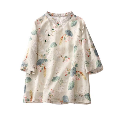 Mujeres Blusa Suelta Floral Camisa Top Retro Clásica Étnica Verano Informal Retro - Imagen 4 de 11