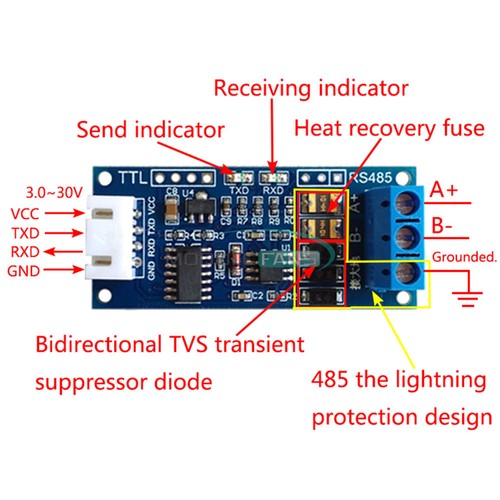 TTL to RS485 Module Serial Port UART Hardware Automatic Flow Control 3.3V/5.0V - Picture 4 of 11