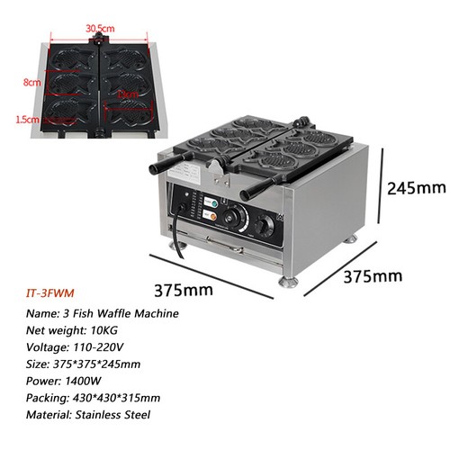 3 Fish Open Mould Waffle Maker Ice Cream Taiyaki Machine with Timer Temperature - Picture 2 of 4