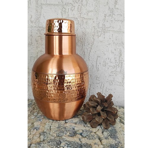 Pure Copper Bedroom Water Bottle with Inbuilt Glass -1650 ml - Picture 2 of 6
