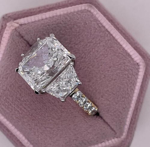 In 14k Multi Gold 7.00TCW Radiant Cut Lab Grown Diamond/CVD Wedding Gift Ring - Picture 2 of 17