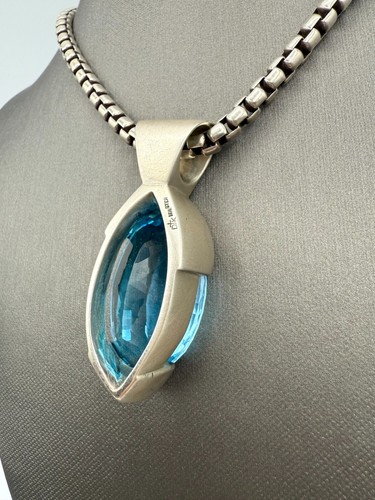 Sterling Silver/ 18 Karat 80ct Blue Topaz Pendant - Picture 3 of 3
