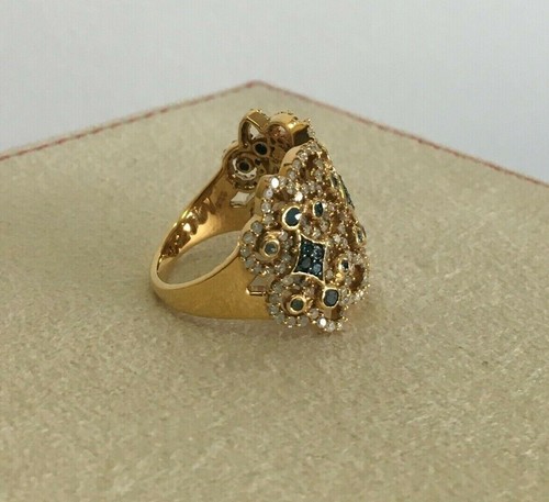 Sterling Silver Natural White Blue Round Diamond Lace Wide Cocktail Ring 1.54 ct - Picture 3 of 11