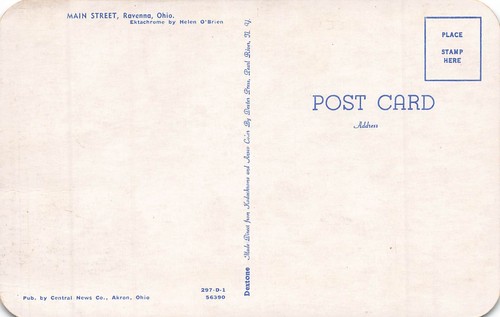 MAIN STREET RAVENNA OH OHIO VINTAGE POSTCARD  1950s 111523 S - Picture 2 of 2