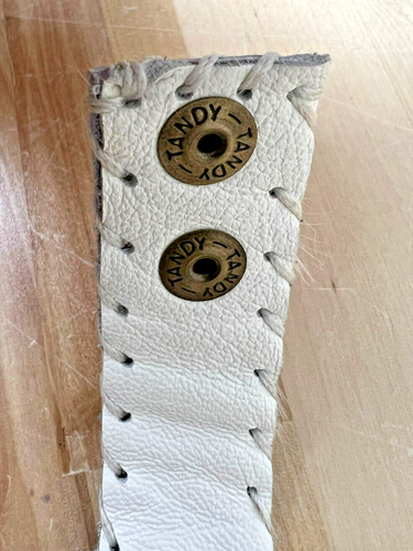 Tandy Cream Animal Hide Fur Rectangular Stone Accent Snap Cuff 1" Bracelet NWT - Picture 12 of 15