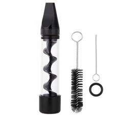 Black 7P Mini 2 Series Smoking Twisty Glass Blunt Metal Tip With Cleaning Brush